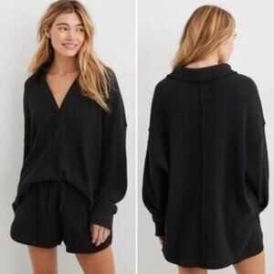 NWT Aerie LumberJane Waffle Polo Sweatshirt